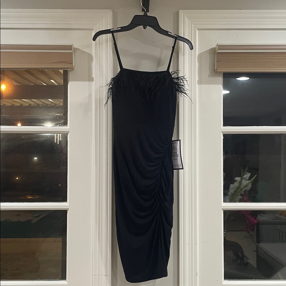 Elegant Black Feather Trim Dress